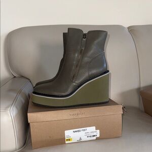 Naked Feet Green Wedge Ankle Booties